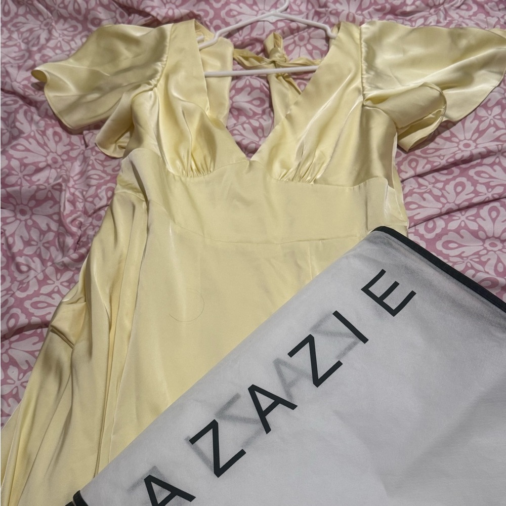 Lemon Sorbet A-Line Ruched Stretch Satin Dress